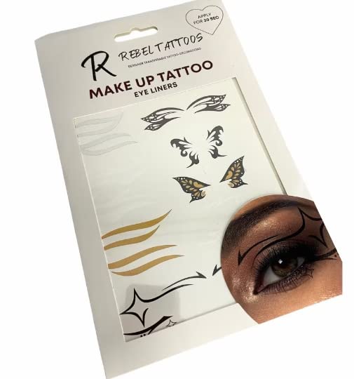 Gold Butterfly Temporary Tattoos for Eyes - Waterproof Fake Eyeliner Tattoos for Parties, Festivals & Coachella - Metallic Gold Eye Makeup Stickers for Women - Perfect for Music Festivals, Halloween & Costume Parties