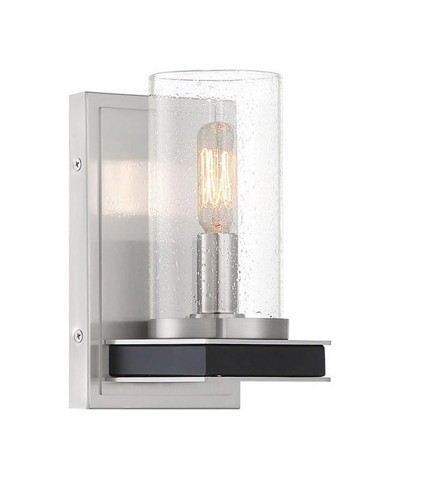 Minka Lavery 1051-691 Cole's Crossing Seedy Glass Cylinder Wall Sconce - 1-Light 60W Brushed Nickel Fixture for Bedroom, Hallway & Living Room (8