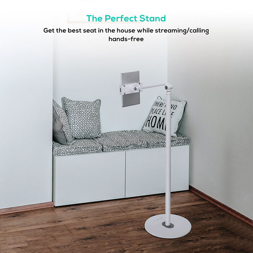 Activiva Universal iPad & Tablet Floor Stand 1.3m Height Adjustable for 4.7-12.9 Inch Devices (White) - Perfect for Home, Office & Classroom Use
