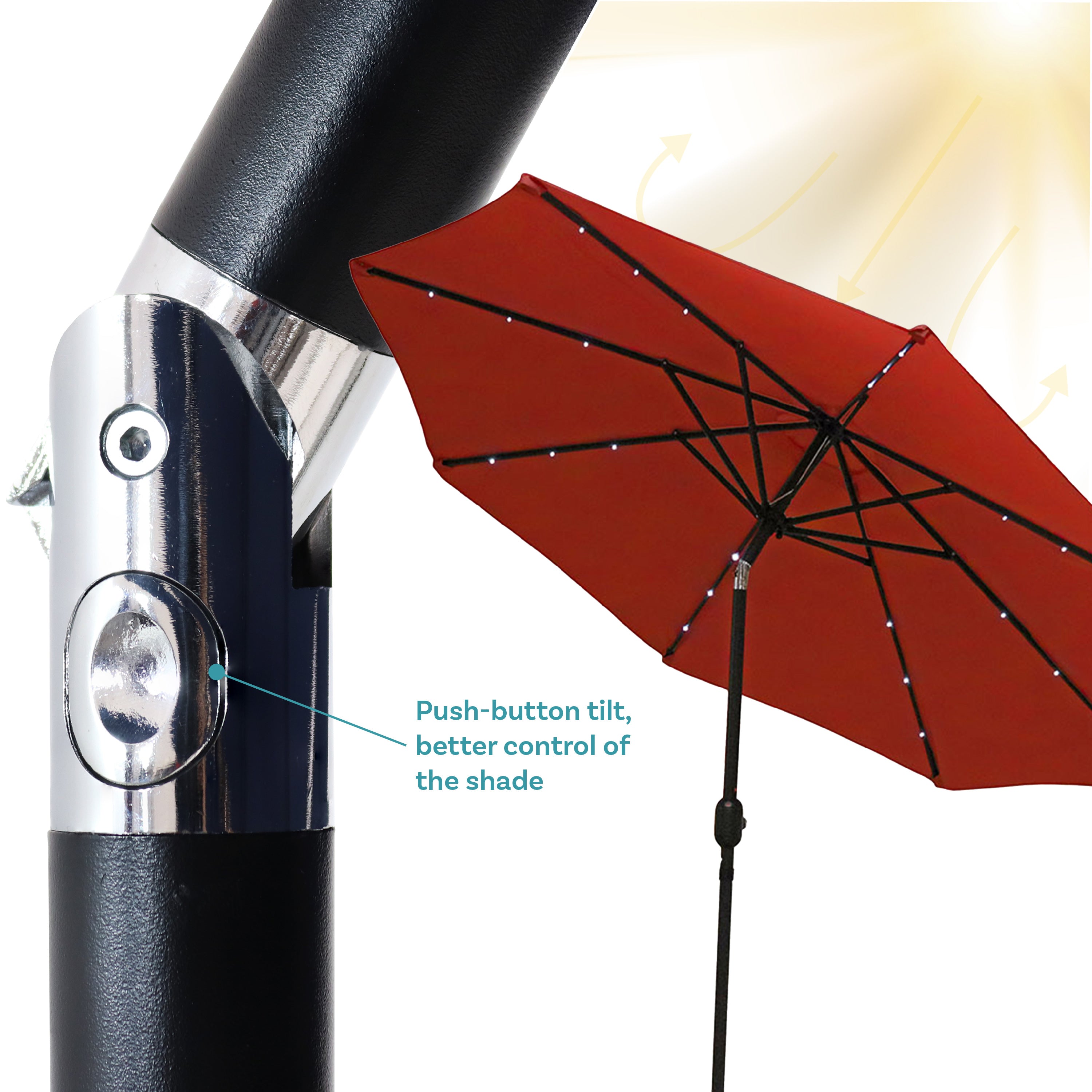 Sunnydaze 9-Foot Solar LED Outdoor Patio Umbrella with Tilt & Crank - Perfect for Poolside, Backyard, and Garden Relaxation