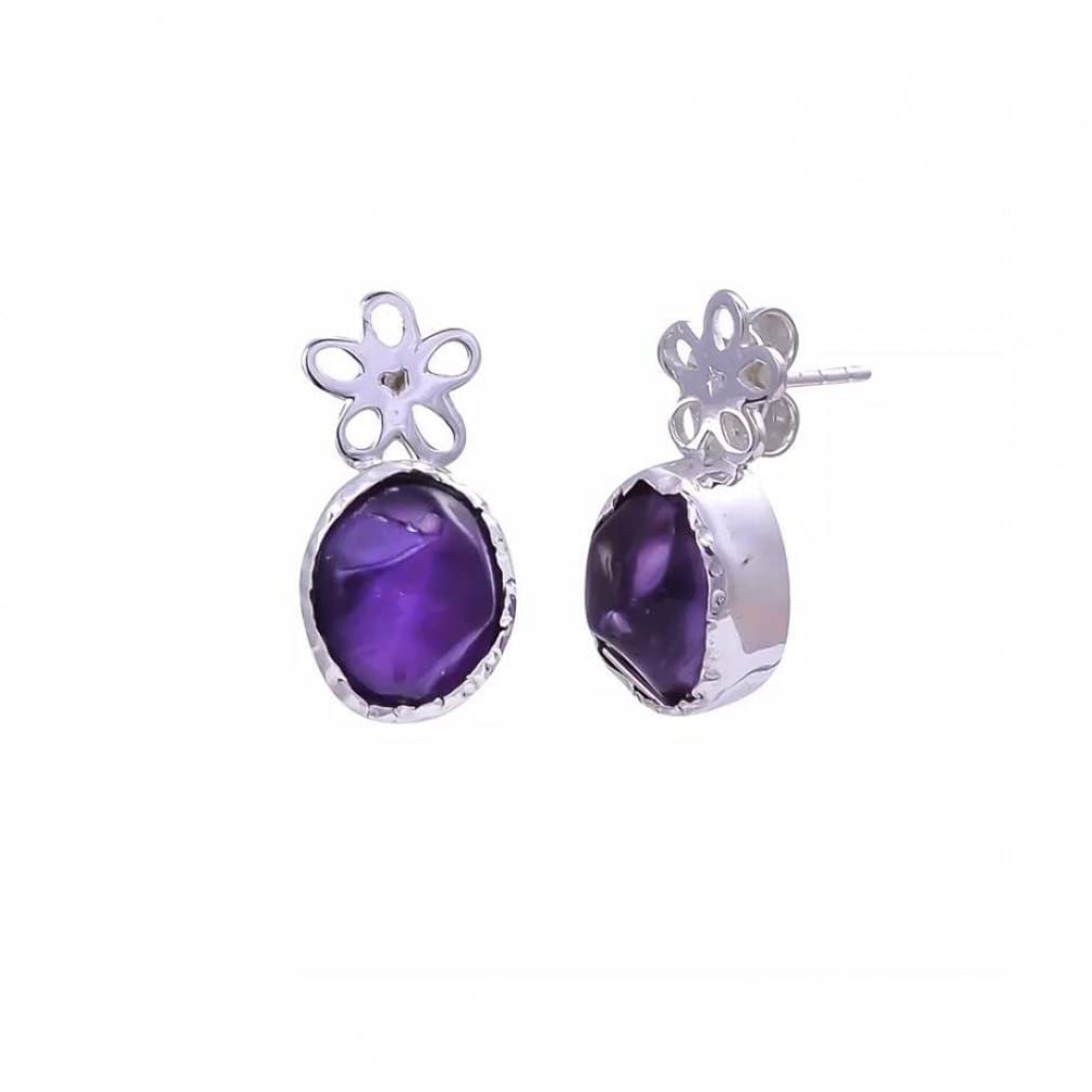 Natural Amethyst Rough Gemstone Earrings - 925 Sterling Silver Women's Jewelry for Daily Wear | Boho Chic, Gift, Wedding & Party Accessories