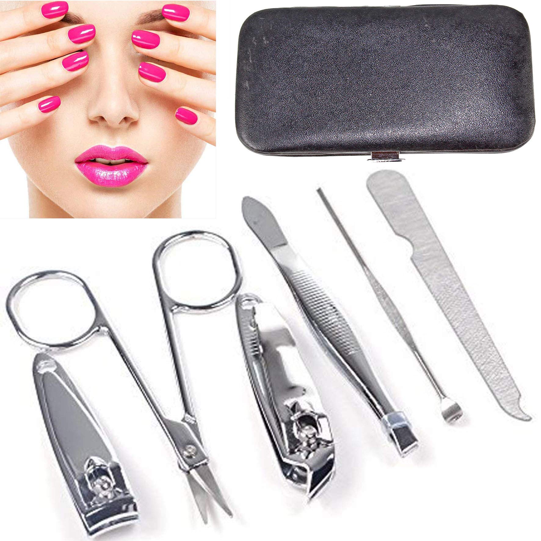 7 in 1 Professional Manicure Pedicure Kit - Nail Clippers, Scissors, Cleaning Knife, Blackhead & Acne Removal Tools with Travel Case - Perfect for Home, Salon & Travel Grooming Essentials