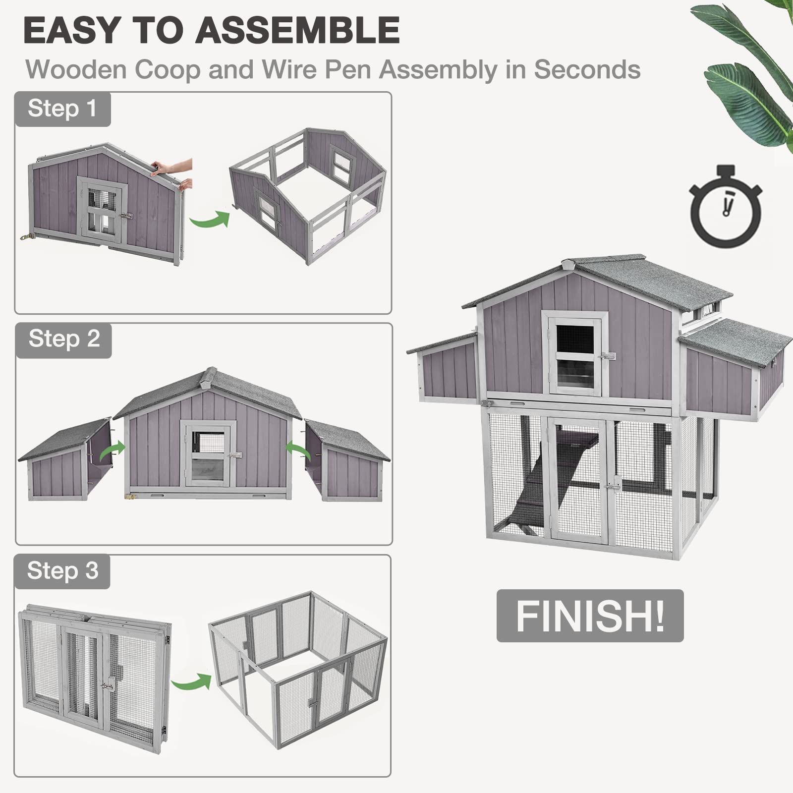 Large Folding Chicken Coop - Easy Setup Portable Outdoor Chicken House with 2 Nesting Boxes, Leakproof Pull-out Tray & UV-Resistant Roof | Perfect for Backyard Poultry, Small Farms & Urban Chicken Keeping