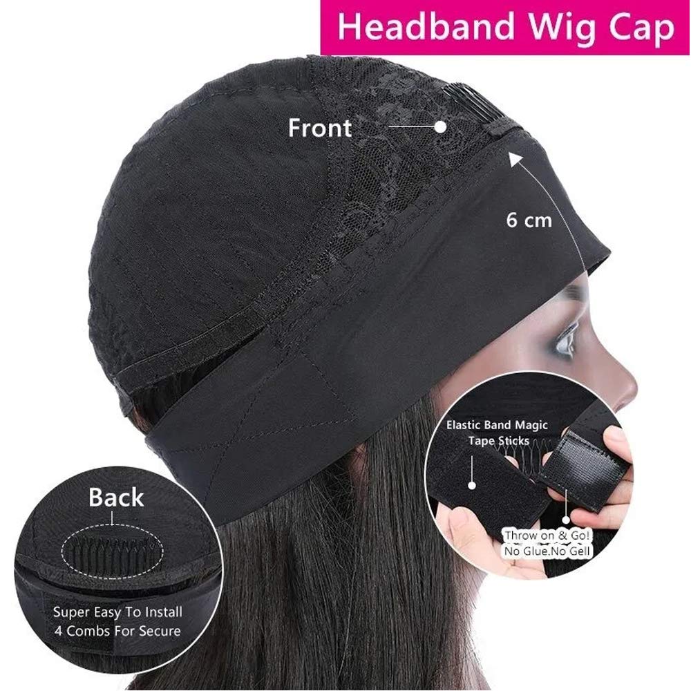 22 Inch Brazilian Straight Human Hair Wig for Black Women - No Lace Glueless Remy Half Wig with Elastic Band | Perfect for Daily Wear, Parties & Protective Styling