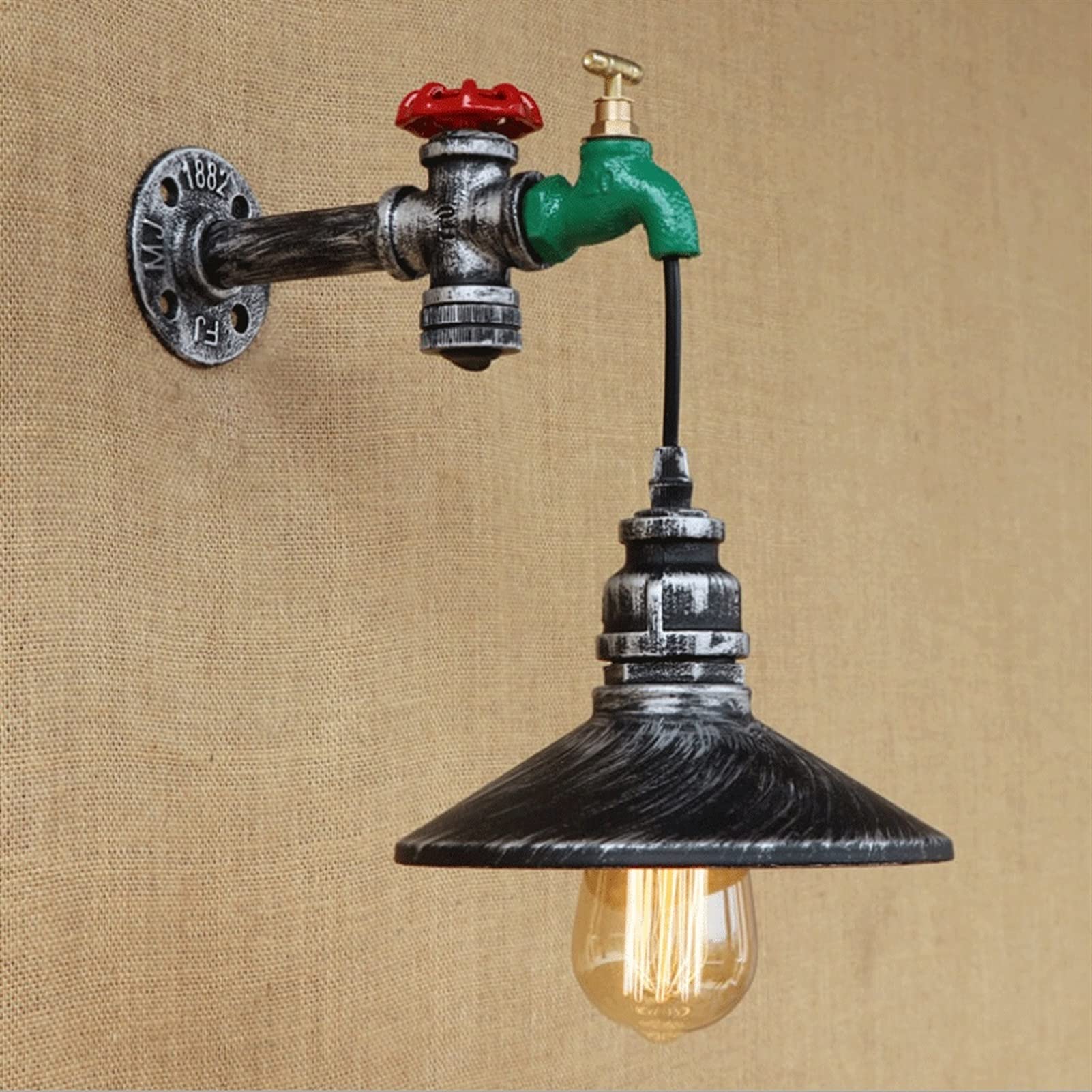 Vintage Water Pipe Faucet Shaped Wall Sconce - Polished Iron Retro Industrial Wall Lamp for Staircase, Corridor & Balcony | E27 Socket Restaurant & Club Atmosphere Lighting | Perfect for Loft, Cafe and Home Decor