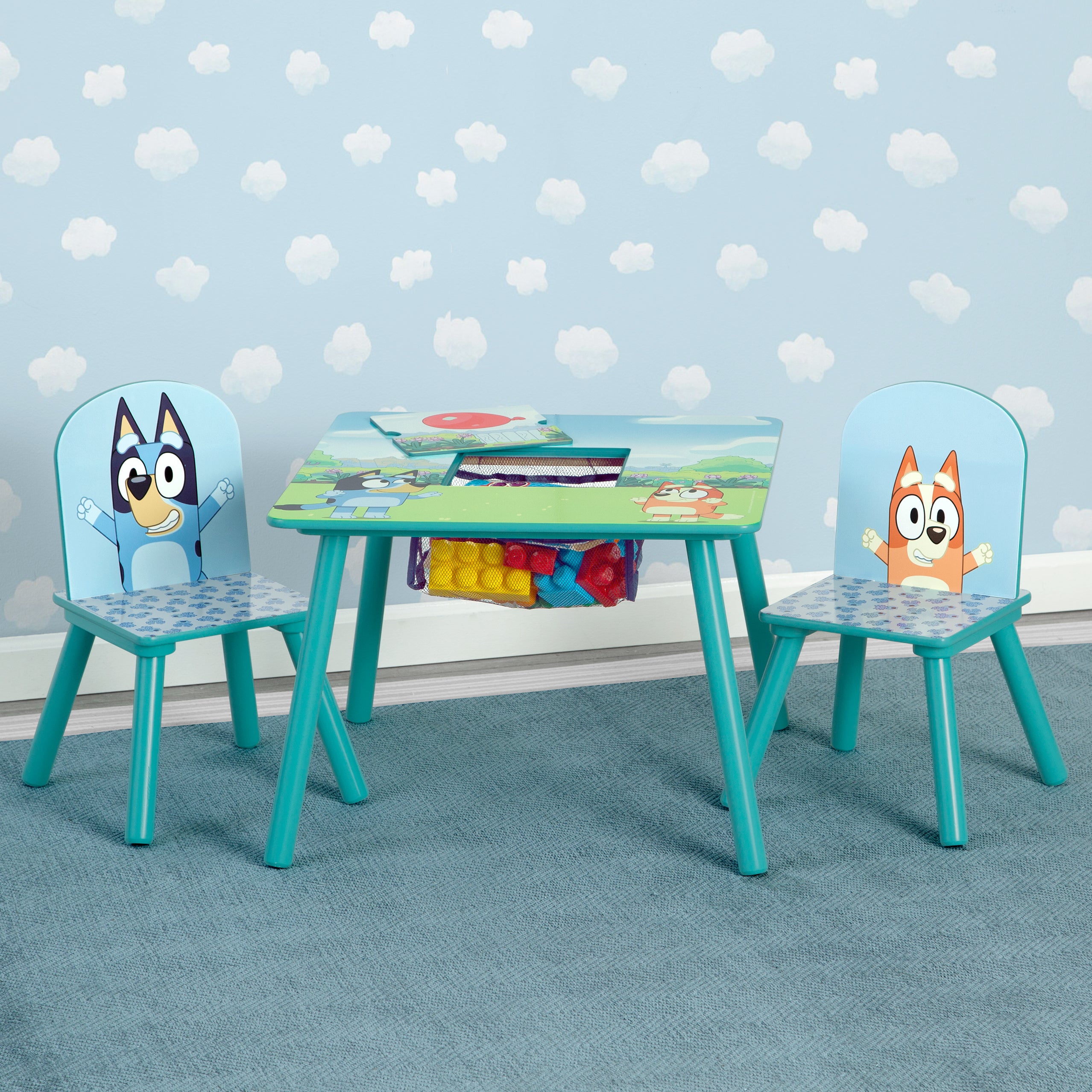 Bluey Kids Table and Chair Set with Storage - 2 Chairs Included - Durable Children's Play Furniture for Arts, Crafts & Snack Time - Perfect for Playrooms, Daycares & Preschools
