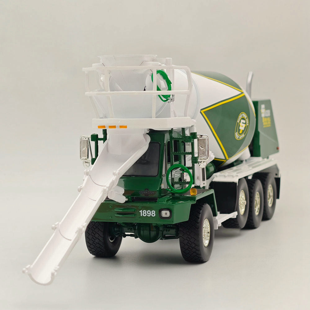 1/34 Scale Oshkosh Front Discharge Concrete Mixer Truck - Green Diecast Metal Replica Model (19-4245) - Perfect for Collectors, Construction Enthusiasts & Kids' Play Scenes