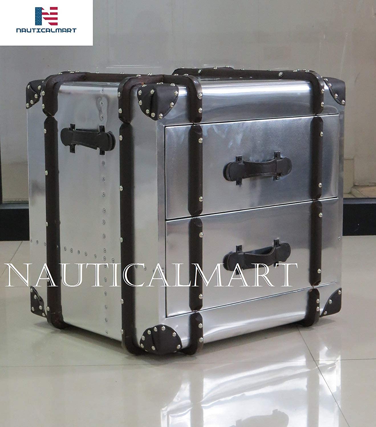 AERO Side Table - Modern Aviator Design Aluminum Bedside Table with 2 Drawers - Perfect for Living Room, Bedroom & Office Furniture