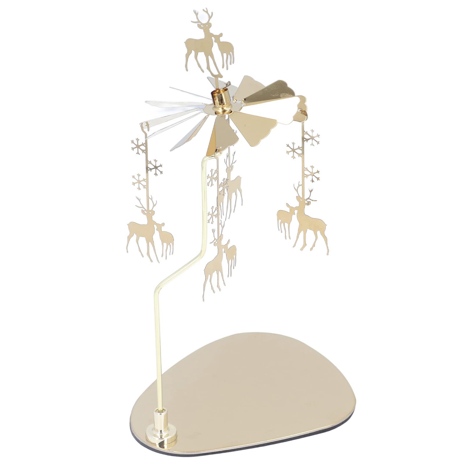 Rotating Golden Snowflake Deer Candle Holder - European Stainless Steel Aromatherapy Candlestick with Round Plate for Romantic Home Decor, Wedding Centerpiece & Holiday Table Setting (No Candle Cup Included)