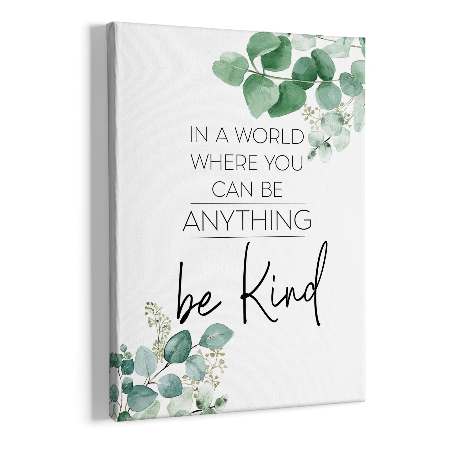 HIWX Be Kind Inspirational Framed Canvas Wall Art - Motivational Office Decor with Eucalyptus Design - 11x14 Inch Positive Sign for Bathroom, Bedroom & Workspace - Uplifting Home & Office Decoration