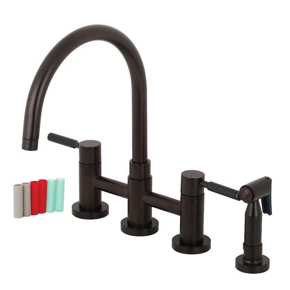 Kingston Brass KS8275DKLBS Oil Rubbed Bronze Two-Handle Bridge Kitchen Faucet with Side Sprayer - Perfect for Farmhouse & Traditional Style Kitchens