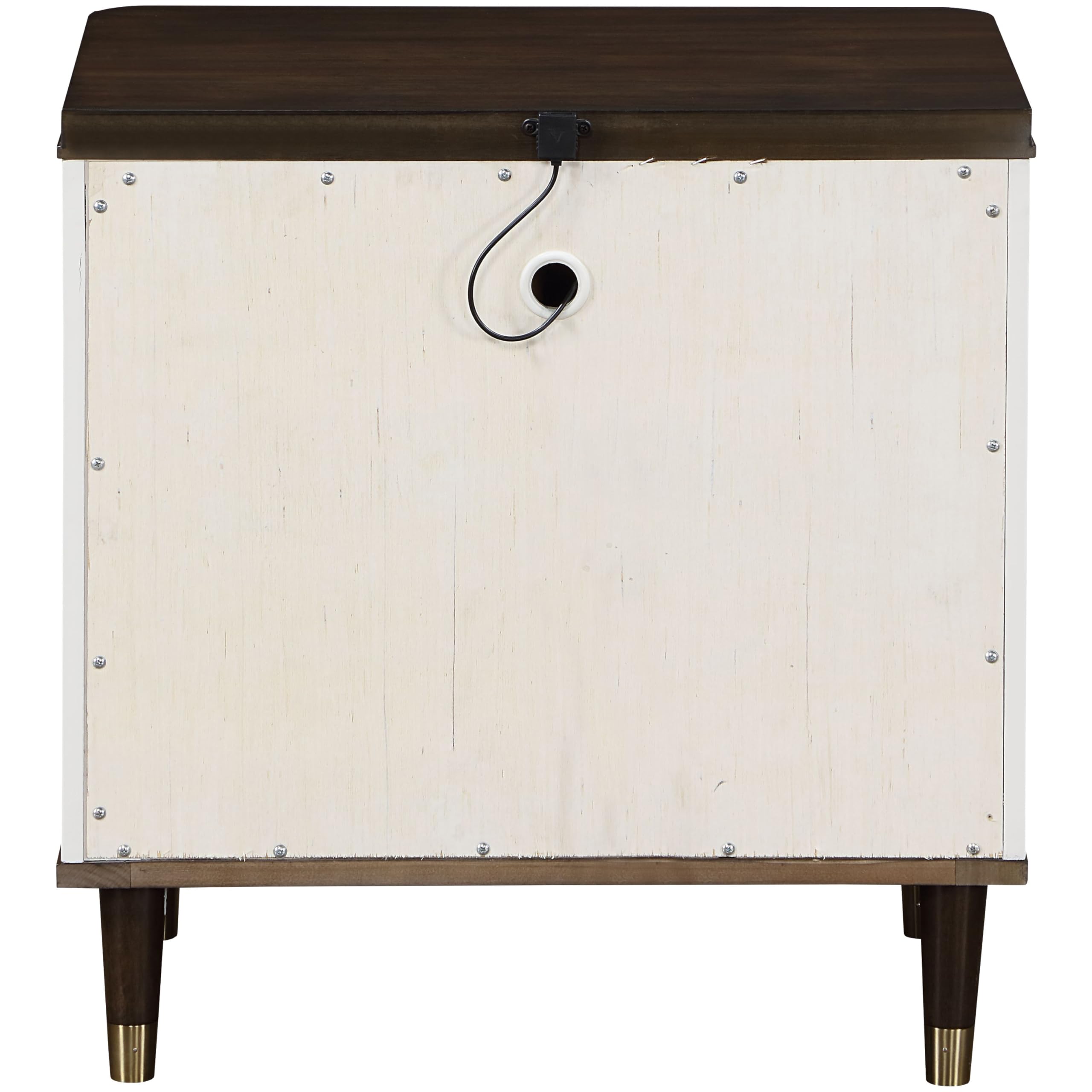 Acme Carena Wooden 2-Drawer Nightstand with USB Charging Port - White & Brown Finish - Perfect for Bedroom, Living Room, or Office Storage