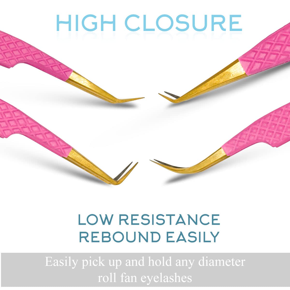 SIVOTE Pink Fiber Tip Eyelash Tweezers for Lash Extensions - Set of 4 with Diamond Grip | Japanese Steel Precision Tips for Classic, Volume & Mega Volume Lashes | Anti-Rust Professional Tools for Lash Artists | Perfect for Salon, Home & Professional Use