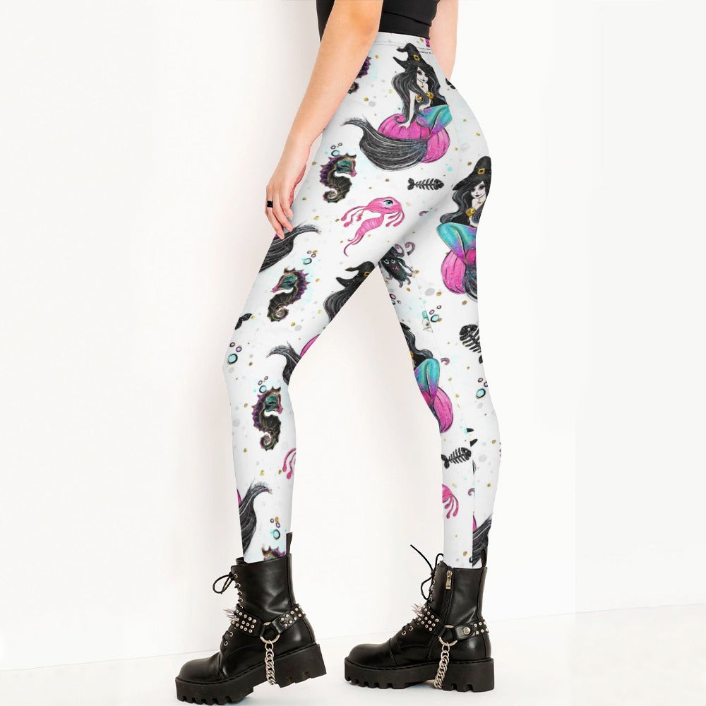 Gothic Mermaid Witch Leggings - Dark Fantasy Fish Scale Print Yoga Pants for Women | Perfect for Halloween Costumes, Cosplay & Gothic Fashion