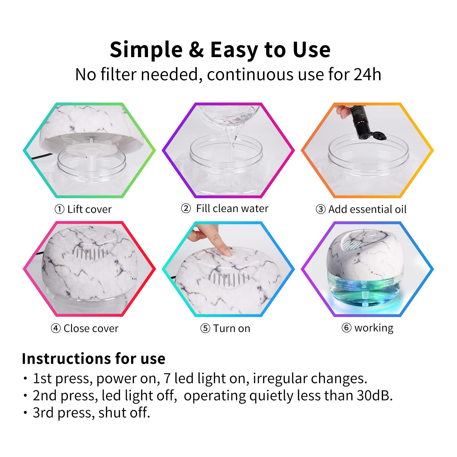 2-Pack Water-Based Air Purifier & Humidifier with 7-Color LED Mood Light - Odor Eliminator for Home, Bedroom, Office | Improves Air Quality & Creates Relaxing Atmosphere