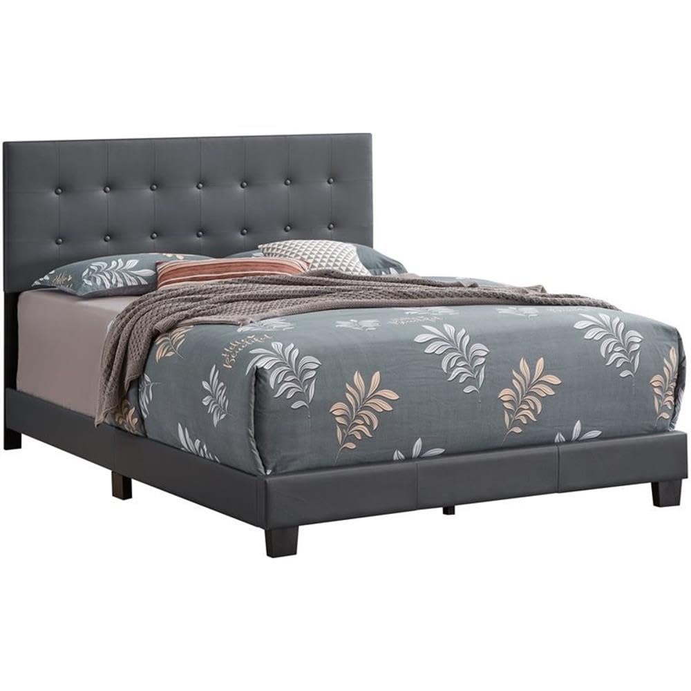 Glory Furniture Caldwell Faux Leather Upholstered Queen Size Bed Frame - Gray Modern Platform Bed for Master Bedroom | Durable Faux Leather Headboard with Wooden Slat Support