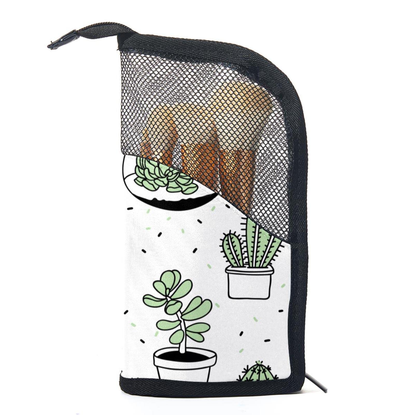 12-Piece Makeup Brush Organizer Bag with Green Cactus Design - Portable Cosmetic Brush Holder Case for Travel, Home & Professional Use