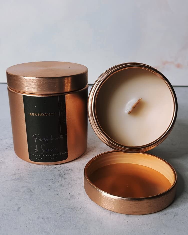 Premium Handcrafted Pumpkin Spice Scented Candle - 9oz Aromatherapy Candle with Crackling Wooden Wick in Glam Tin - Made with Organic Coco Apricot Wax - Perfect for Relaxation, Home Decor & Gift Giving