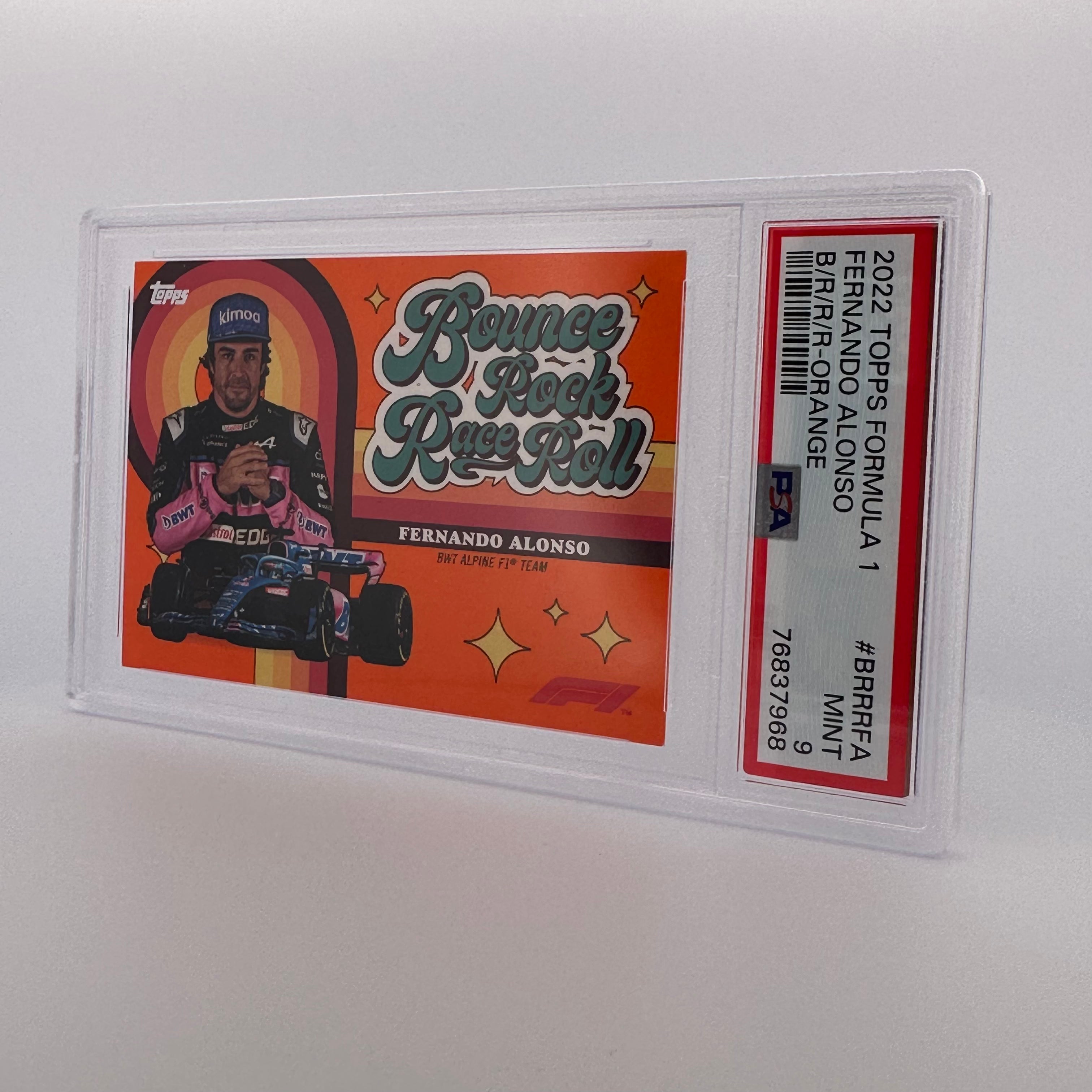 PSA 9 Graded 20/25 Fernando Alonso #BRRRFA Bounce Rock Race Roll Orange - Rare Collectible Trading Card for Racing Fans & Sports Memorabilia Collectors