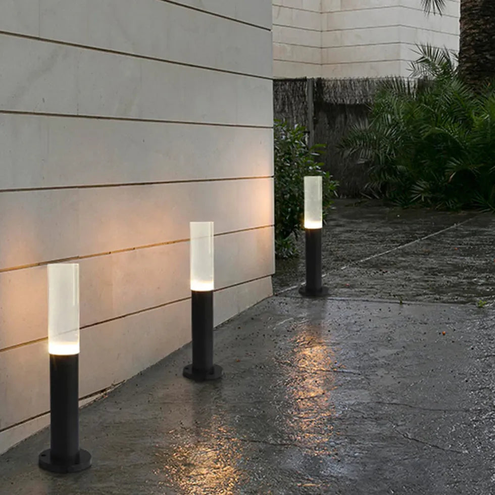 Clear Cylinder Black Outdoor Bollard Lights - Waterproof LED Landscape Lighting for Garden, Pathway, and Driveway