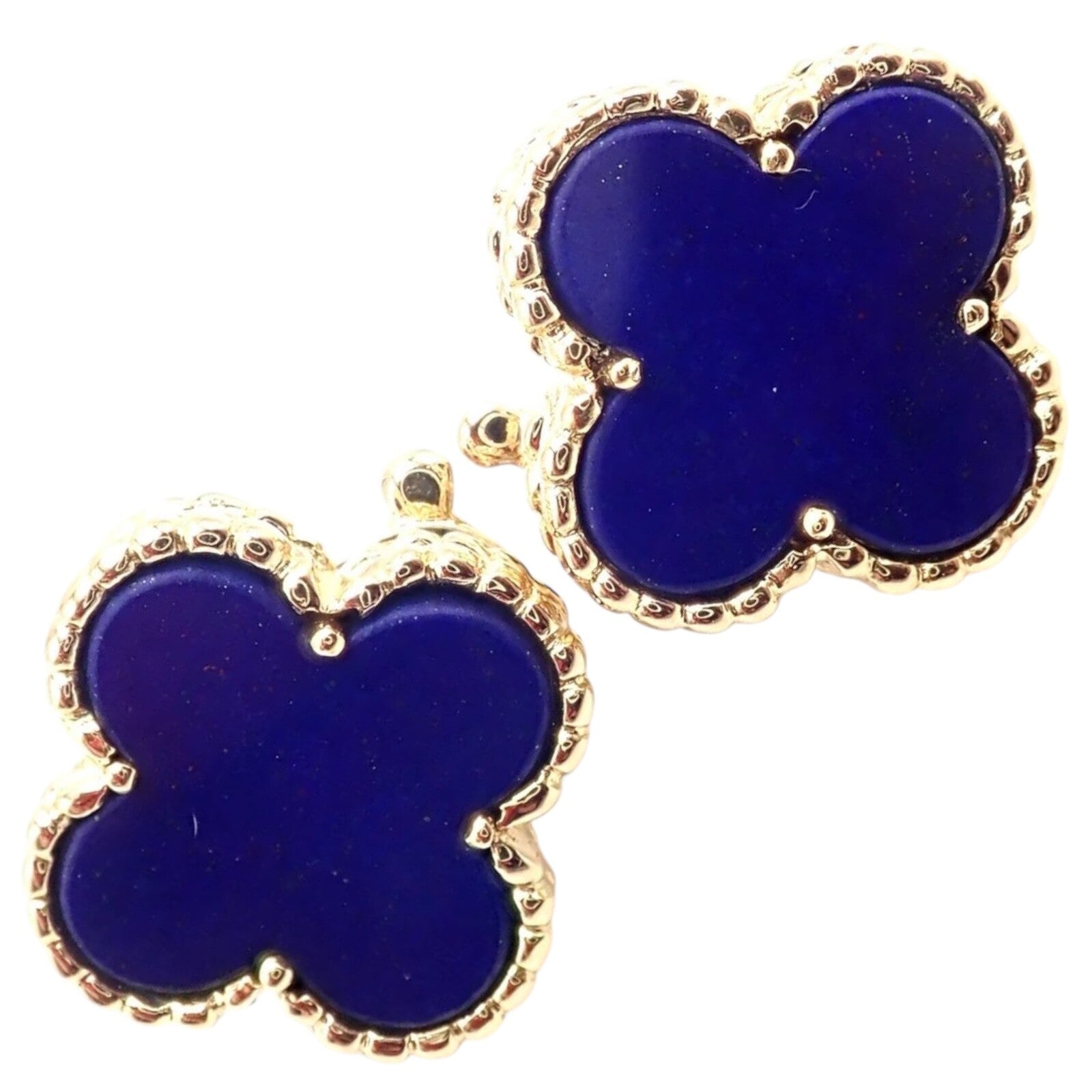 Van Cleef & Arpels 18k Yellow Gold Vintage Alhambra Blue Lapis Lazuli Earrings - Luxury Jewelry for Women, Perfect for Weddings, Parties & Special Occasions