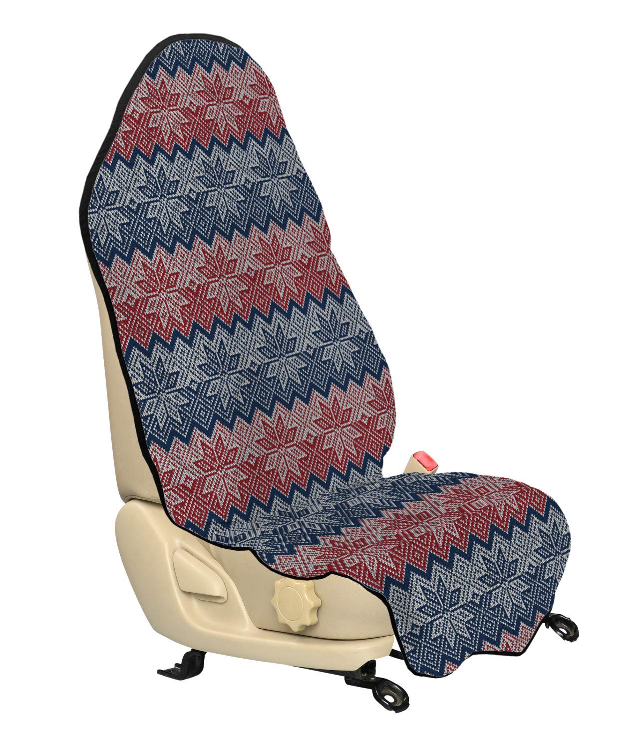 Ambesonne Nordic Car Seat Hoodie - Traditional Knitting Motif Retro Floral Design, Universal Fit Non-Slip Car Seat Cover Protector 30