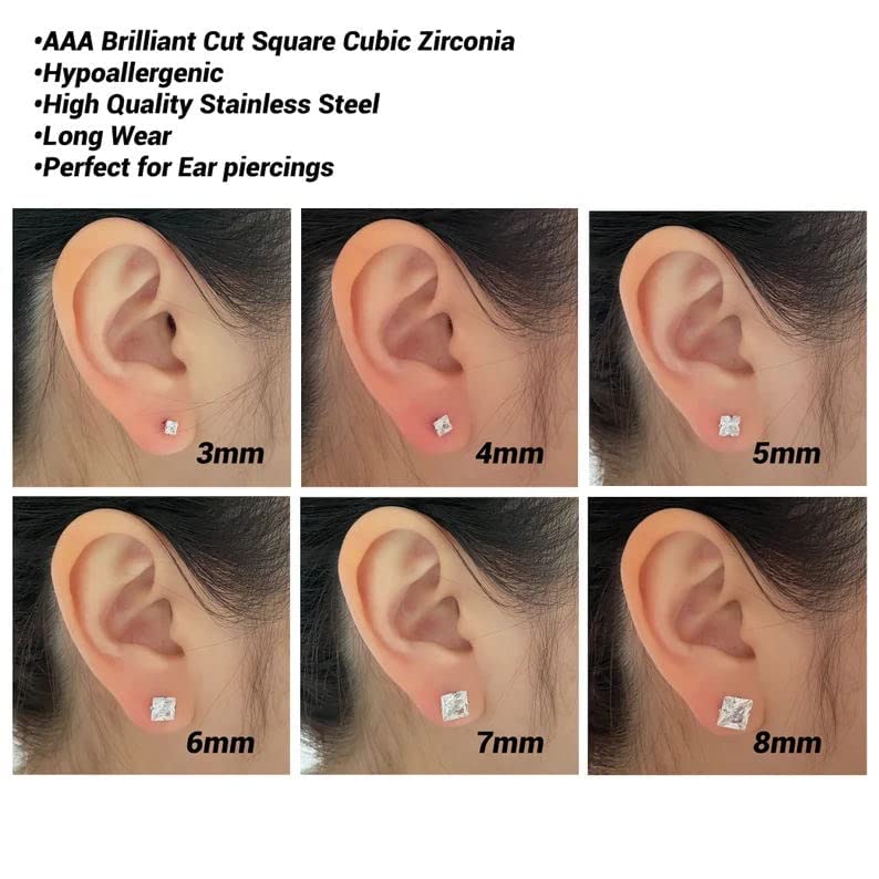 Hypoallergenic Stainless Steel Stud Earrings for Women & Men - Cubic Zirconia Silver Earrings Set Multipack | Perfect for Daily Wear, Gifts & Special Occasions