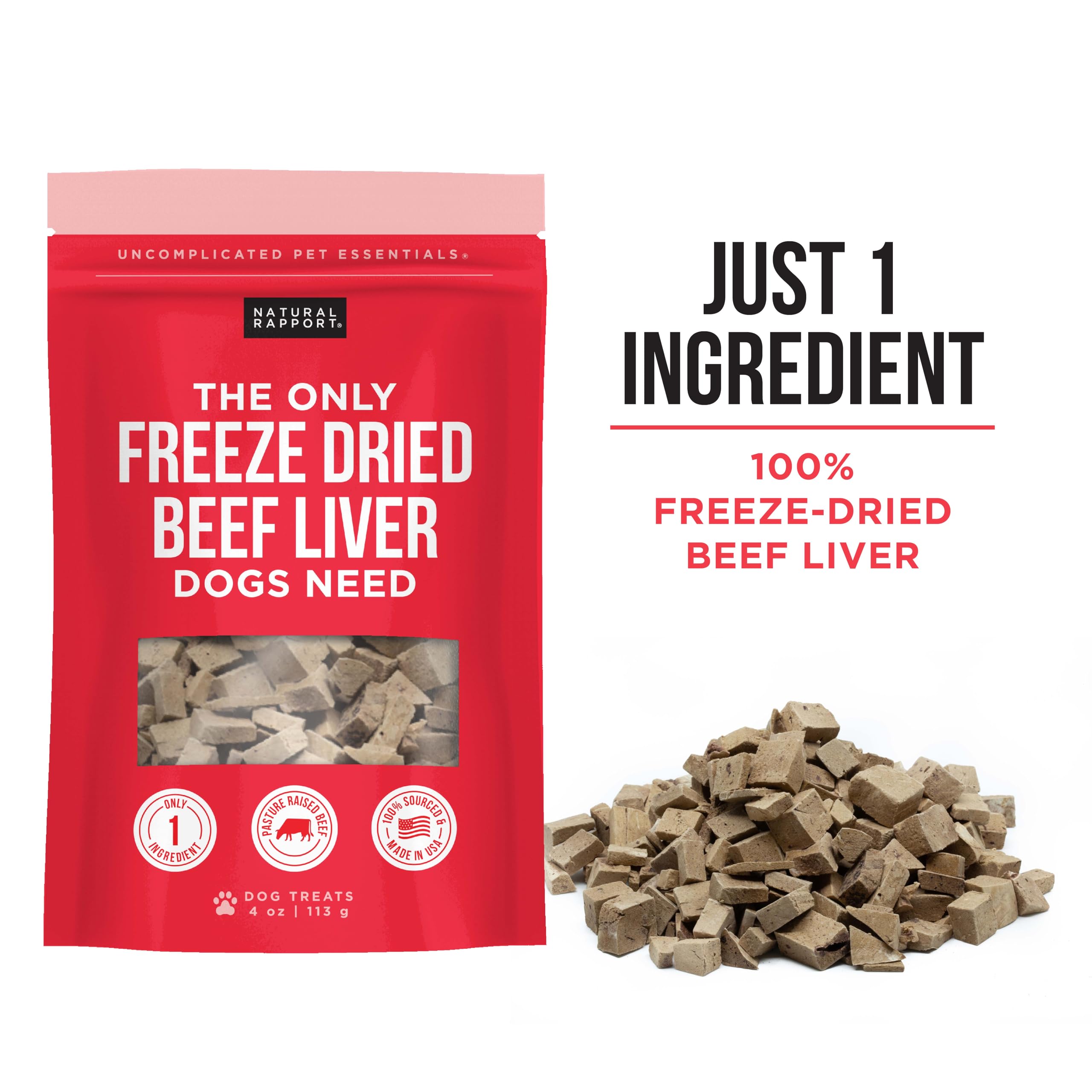 Premium Freeze-Dried Beef Liver Dog Treats - Grain-Free, All-Natural Dog Snacks for Small & Large Breeds (4 oz) - Perfect for Training, Rewards & Healthy Chewing