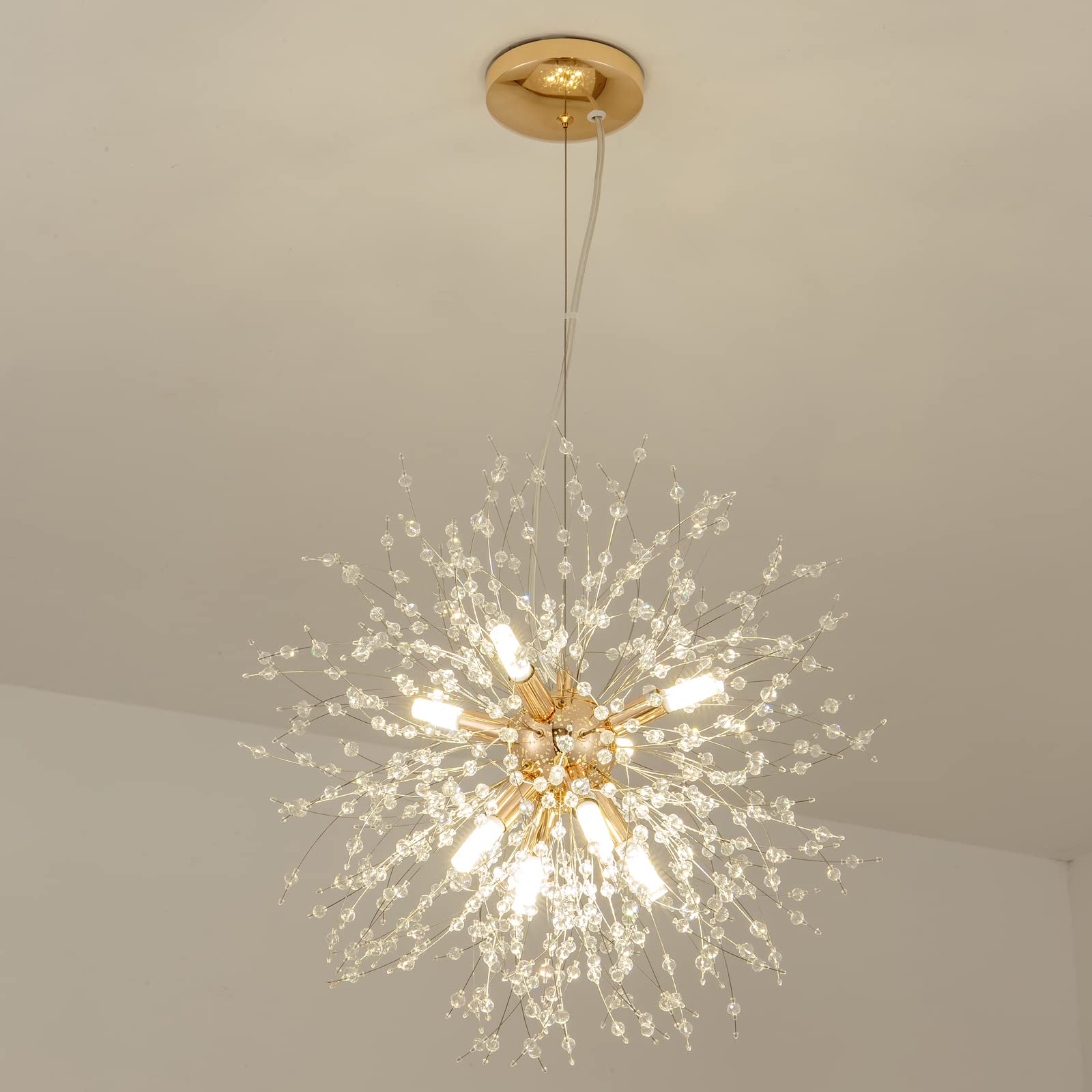 Modern Crystal Chandelier Firework - 8-Light Gold Dandelion Sputnik Ceiling Light Fixture for Bedroom, Living Room, Dining Room, Kitchen Island & Hallway - Elegant Lighting for Home Decor & Special Occasions