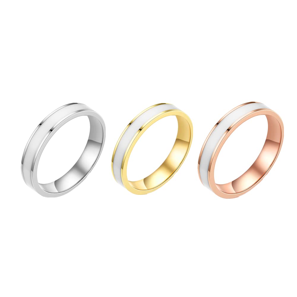 DODORO 3 Pack 4mm Stainless Steel Epoxy Rings - Black & White Couple Bands for Men, Women, Boys & Girls - Durable Drop Glue Wedding, Promise & Friendship Rings for Everyday Wear & Gifts