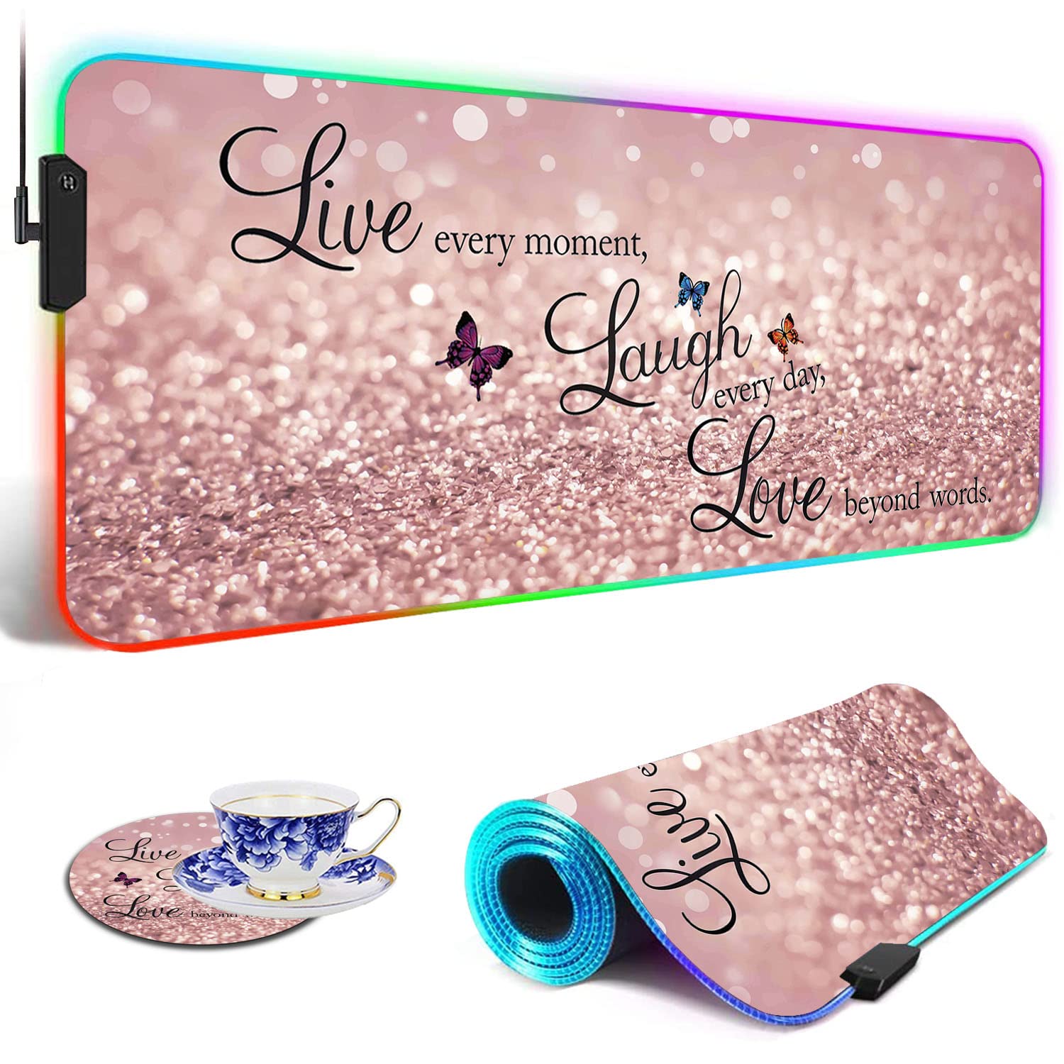 RGB Gaming Mouse Pad with LED Lights - Large Waterproof Desk Mat for Keyboard & Mouse - Optical Glide Surface for PC Gamers - Perfect for Gaming Setups, Streaming & Office Work - Pink
