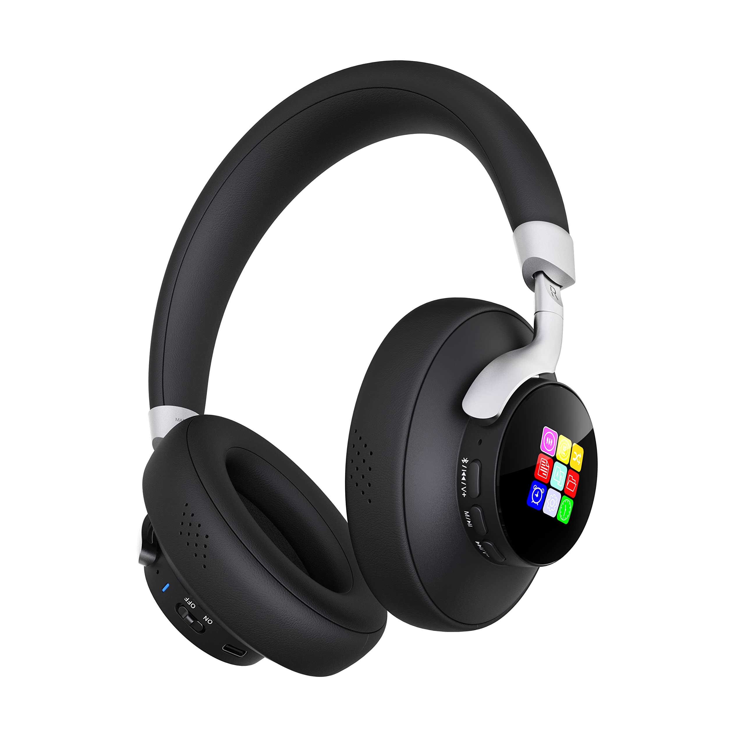 NUKied Dual LCD Screen Wireless Bluetooth Headphones with Microphone - Deep Bass, Quick Charge, Lightweight Premium Leather Ear Cups, Durable Zinc Alloy Headband - Perfect for Gaming, Music & Travel