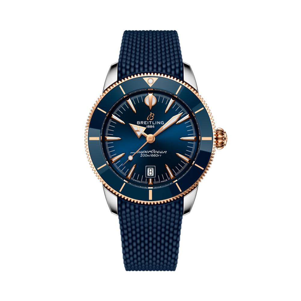 Superocean Heritage B31 Automatic Men's Watch - 44mm Steel & 18K Red Gold Case with Blue Dial & Rubber Strap | Luxury Diving Watch for Professional Divers & Water Sports Enthusiasts