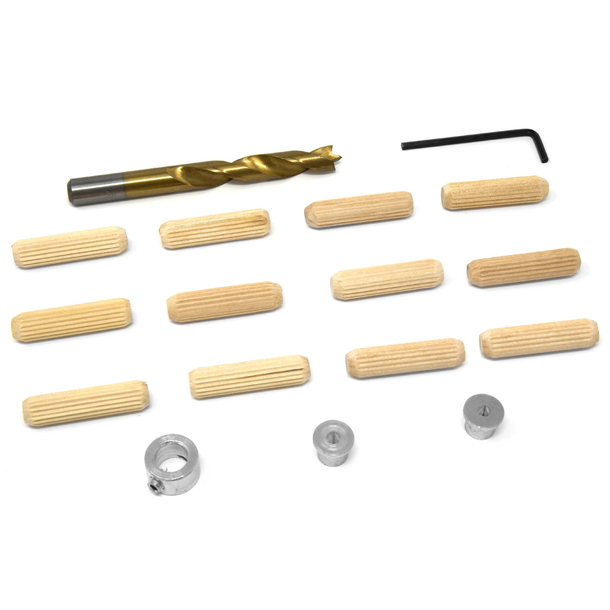 WEN JN038D 3/8 Inch Wooden Doweling Kit with Drill Bit, Stop Collar & Fluted Birch Wood Dowels | Perfect for Woodworking, Furniture Assembly & DIY Projects
