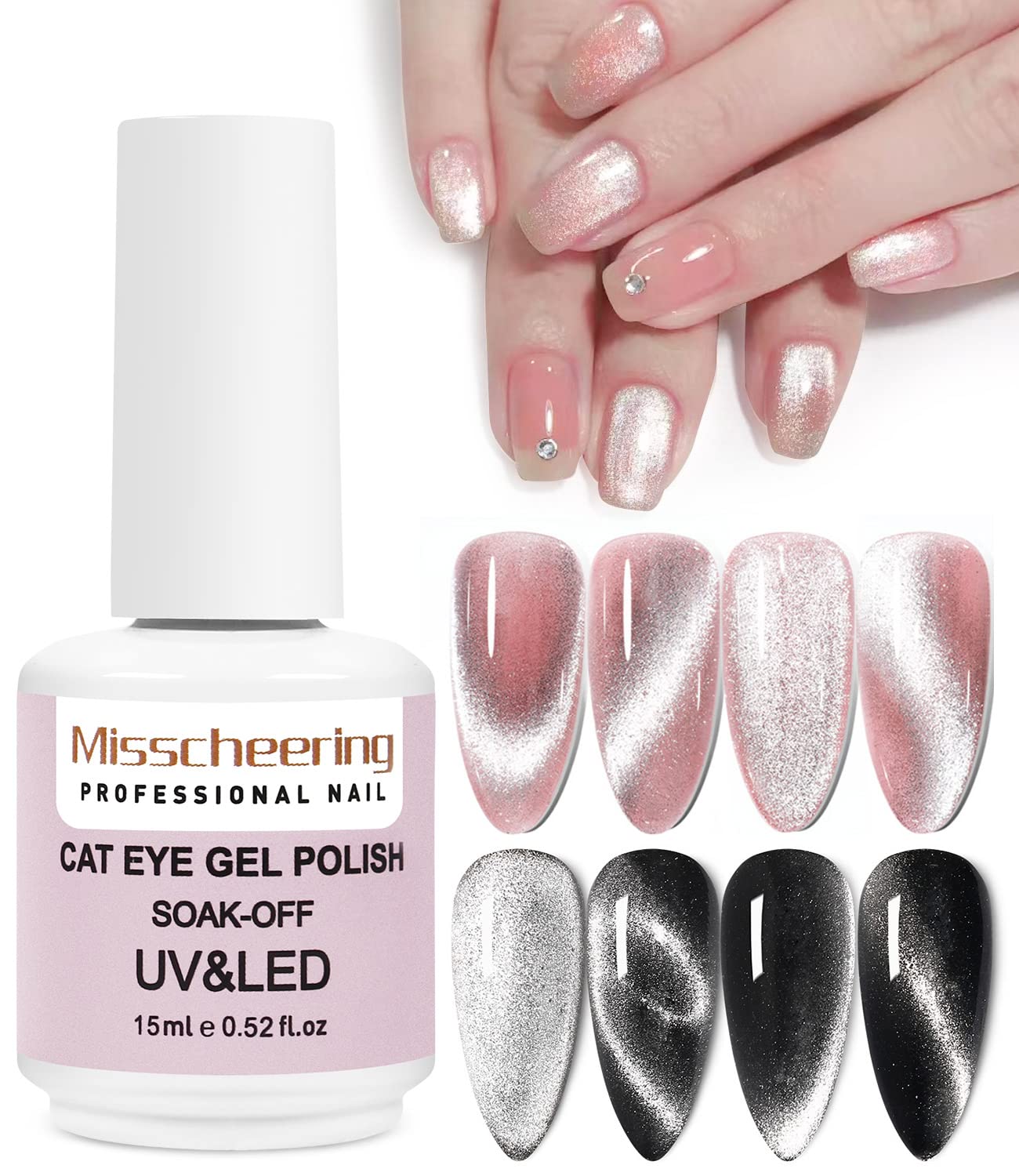 DouborQ 15ml 9D Wide Cat Eyes Gel Nail Polish - Magnetic Starry Sky Effect (9D Silver) for Salon & Home Manicure, DIY Nail Art, Gift for Nail Lovers