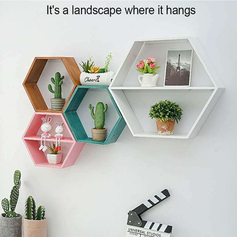 Hexagon Wood Wall Shelf - Modern Geometric Floating Shelves for Home Decor, Bathroom, Bedroom & Living Room Storage | Rustic Wooden Display Shelf for Plants, Books & Decorative Items