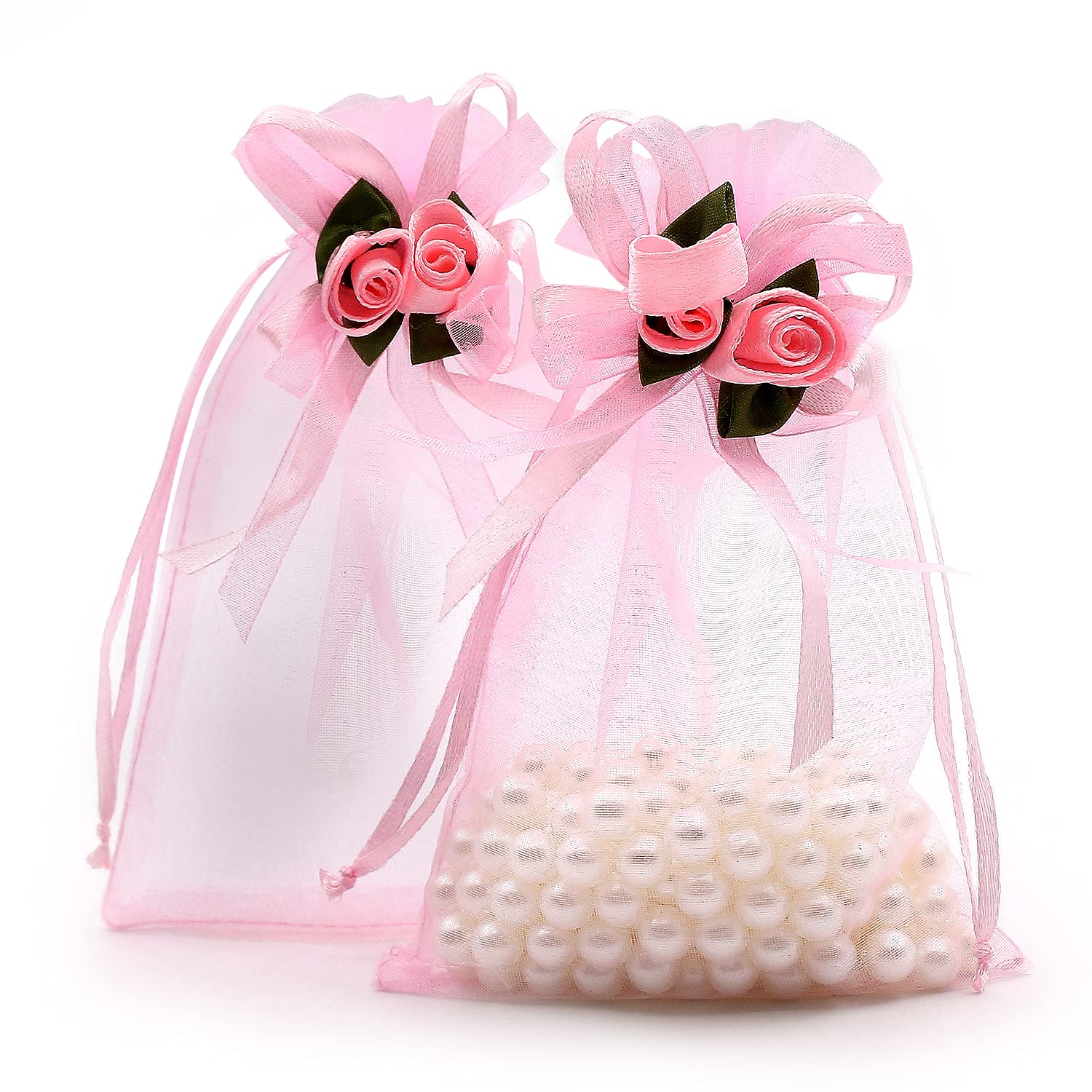 SumDirect 50Pcs 4x6 Inch Rose Organza Drawstring Gift Bags - Pink Wedding Favor Bags, Jewelry Pouches for Party, Christmas, Valentine's Day Gifts | Perfect for Wedding Favors, Bridesmaid Gifts, Jewelry Packaging & Party Decorations