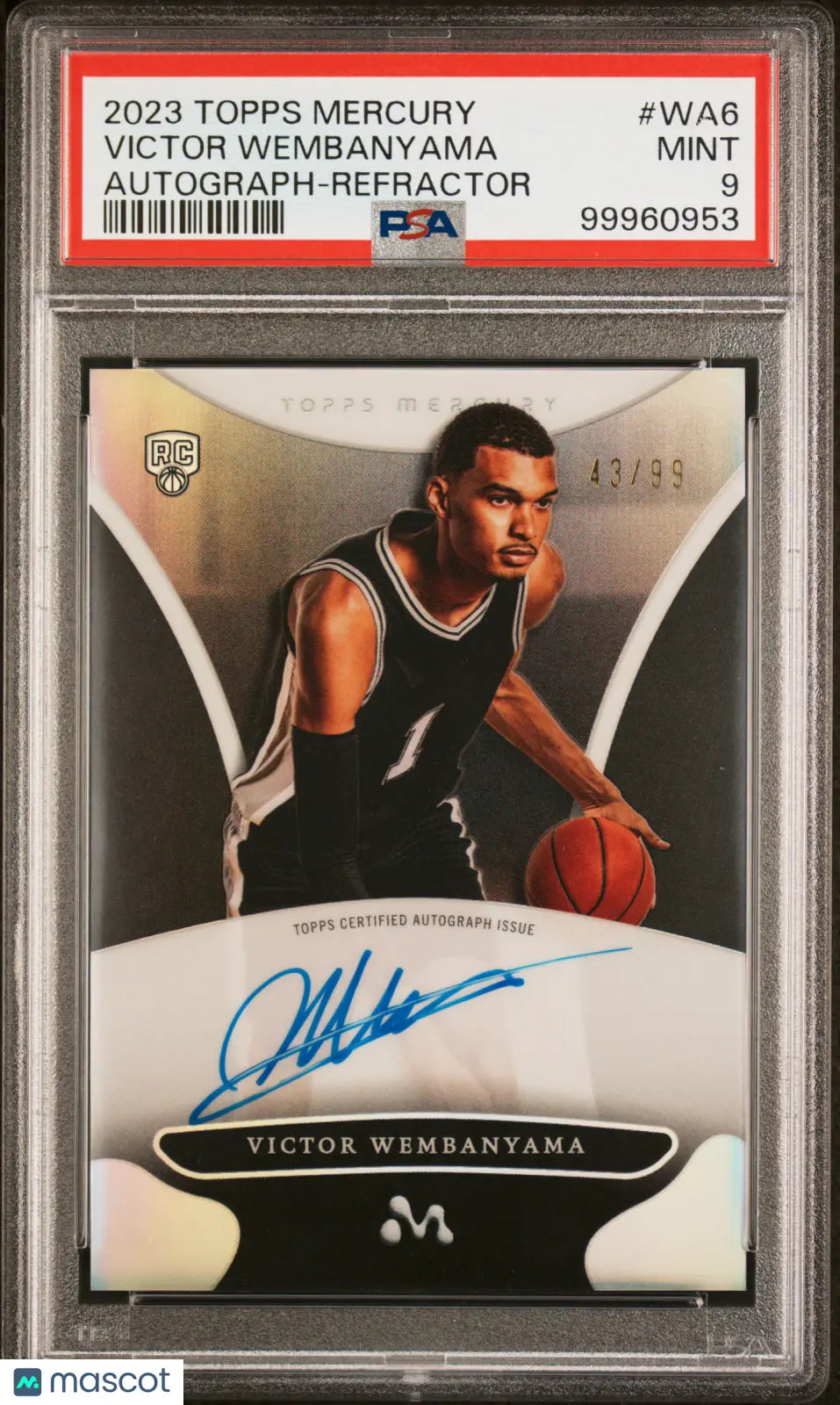 2023 Topps Mercury Victor Wembanyama Rookie Auto Refractor PSA 9 43/99 - Basketball Trading Card for Collectors & Investors - Perfect for Sports Memorabilia Displays & Auctions