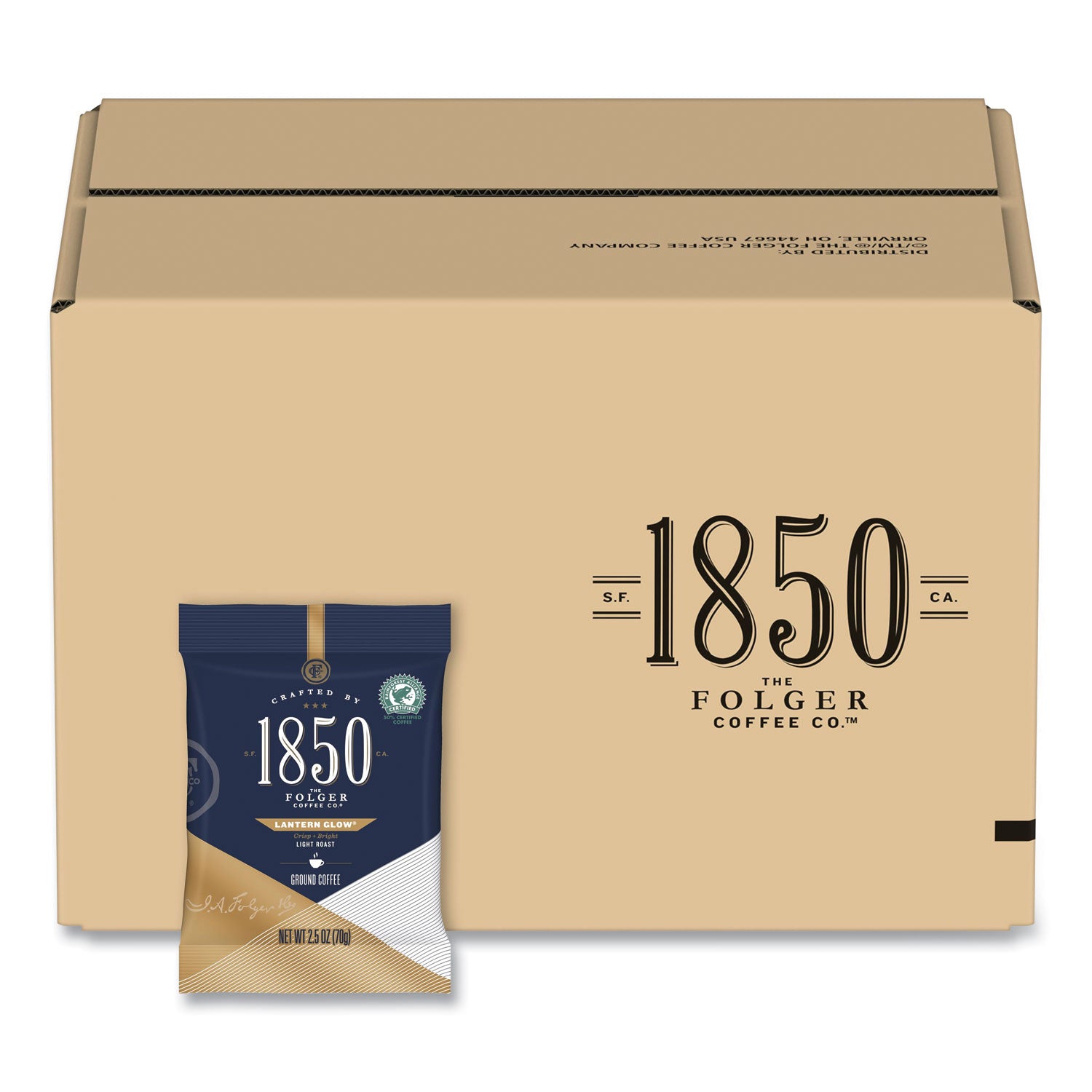 1850 Coffee Fraction Packs - Lantern Glow Light Roast (2.5 Oz, 24 Packs/Carton) | Premium Single-Serve Coffee for Camping, Office & Home Brewing | Convenient Portable Coffee Packets