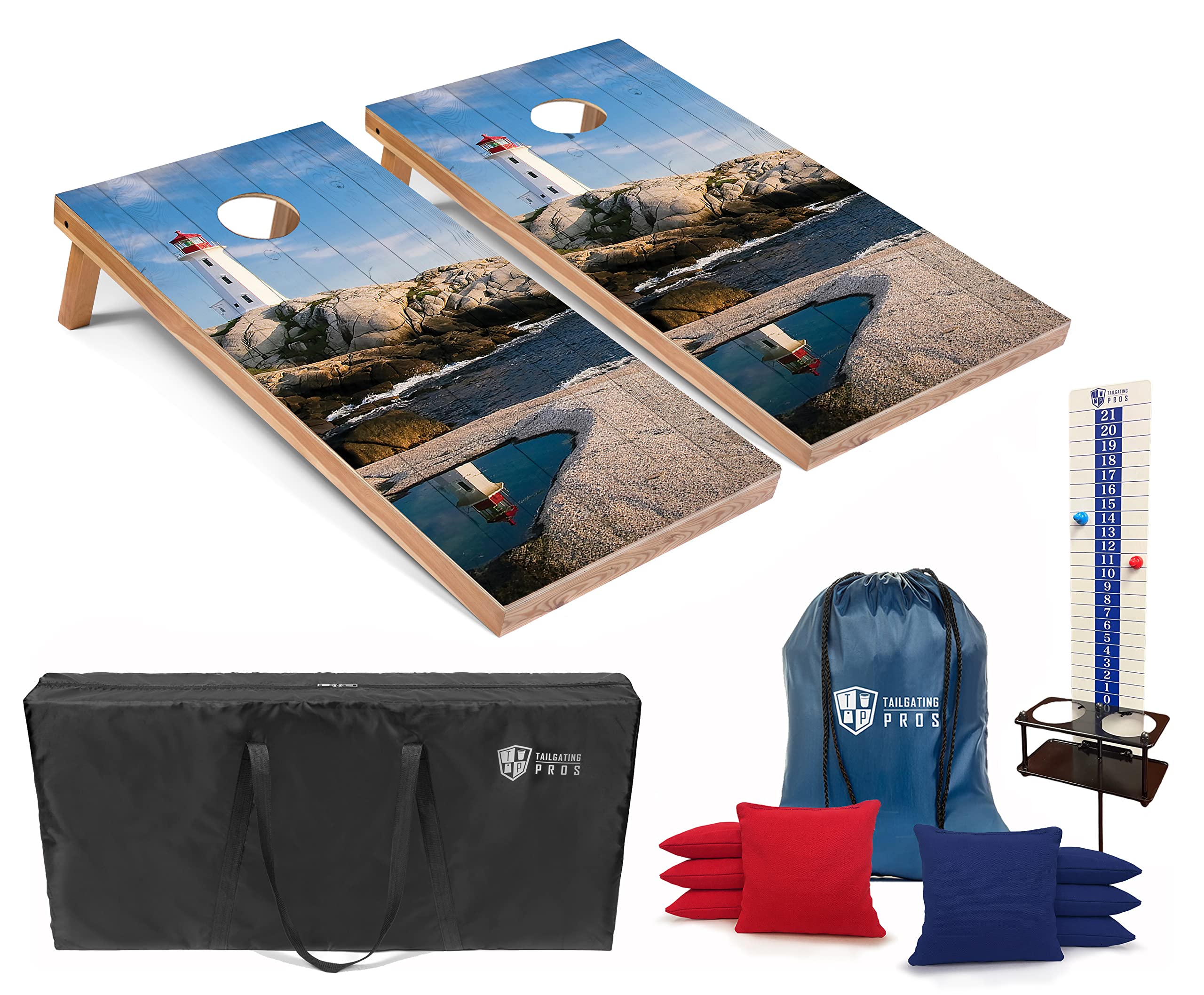 Premium Cornhole Game Set with 8 Bean Bags, Scoreboard & Carry Case - Regulation 4'x2' Corn Hole Boards - Perfect for Tailgating, Backyard BBQs & Outdoor Parties (LED Light Option Available)