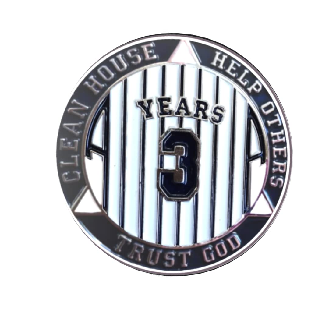 03 Year AA Medallion Pinstripe Alcoholics Anonymous Sobriety Chip with Coin Holder - Perfect for Recovery Milestones, Meetings & Personal Motivation