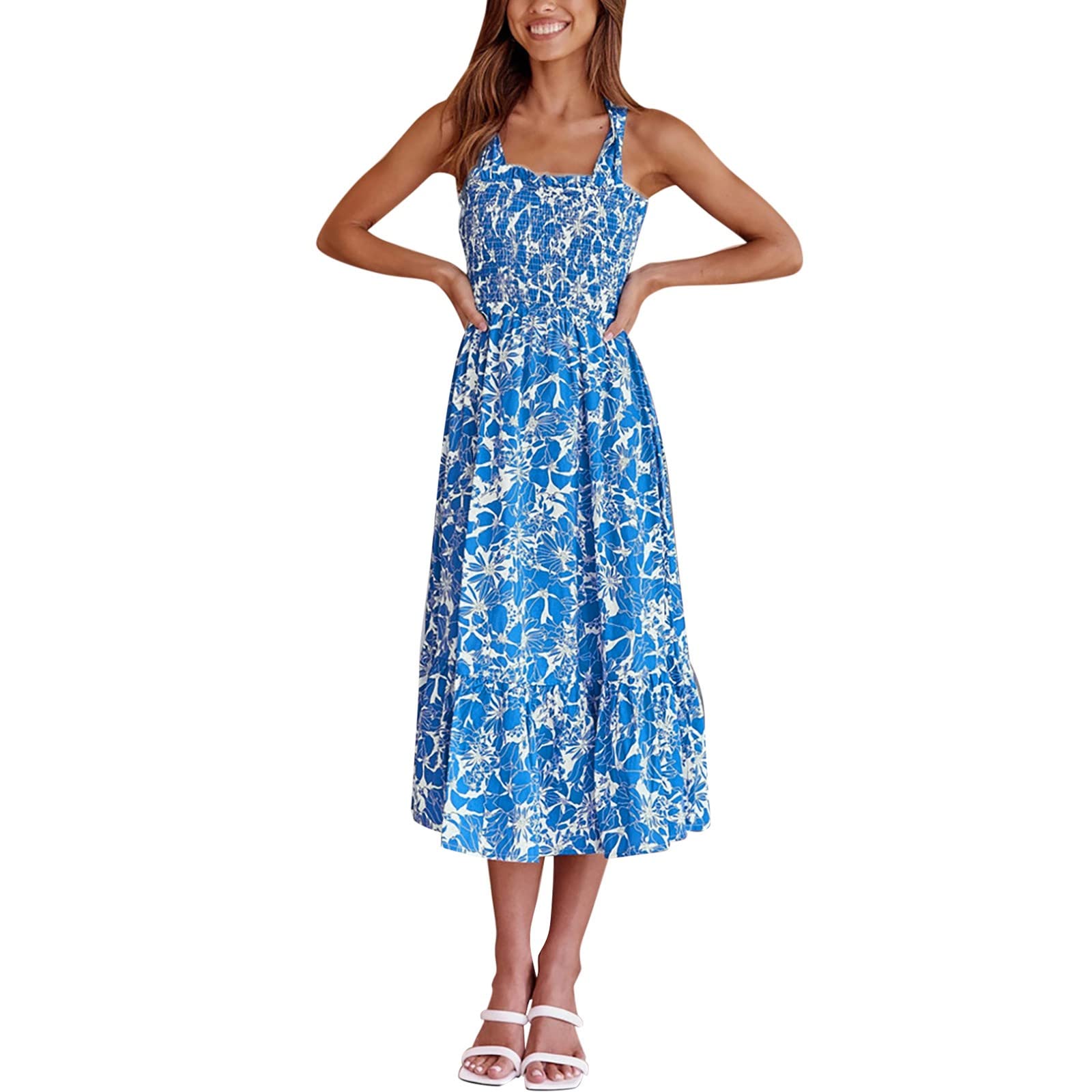 Women's Summer Floral Print Chiffon Mini Dress - Sleeveless Open Back Tropical Shirt Dress for Beach, Vacation & Party Wear