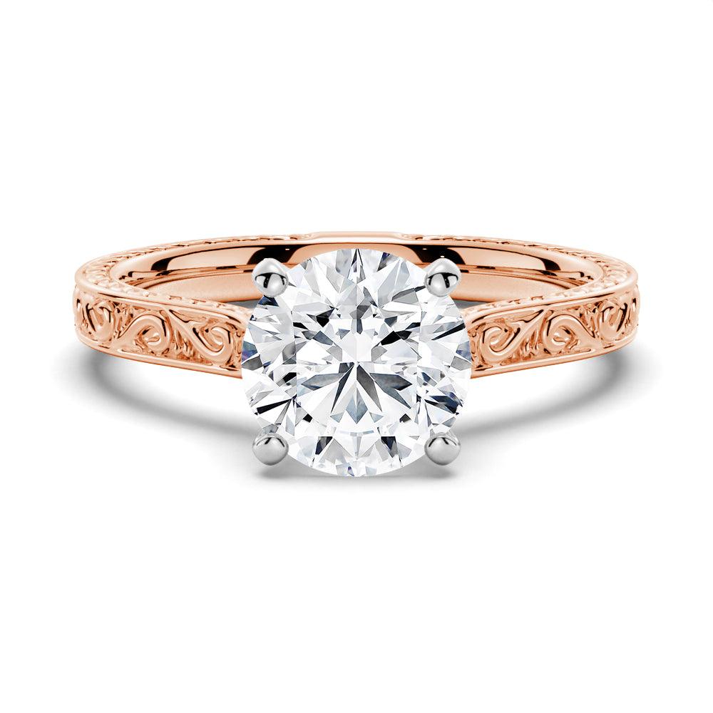 Vintage Two Tone Round Moissanite Engagement Ring With Milgrain Edges - Elegant Wedding Jewelry for Proposal, Anniversary & Special Occasions