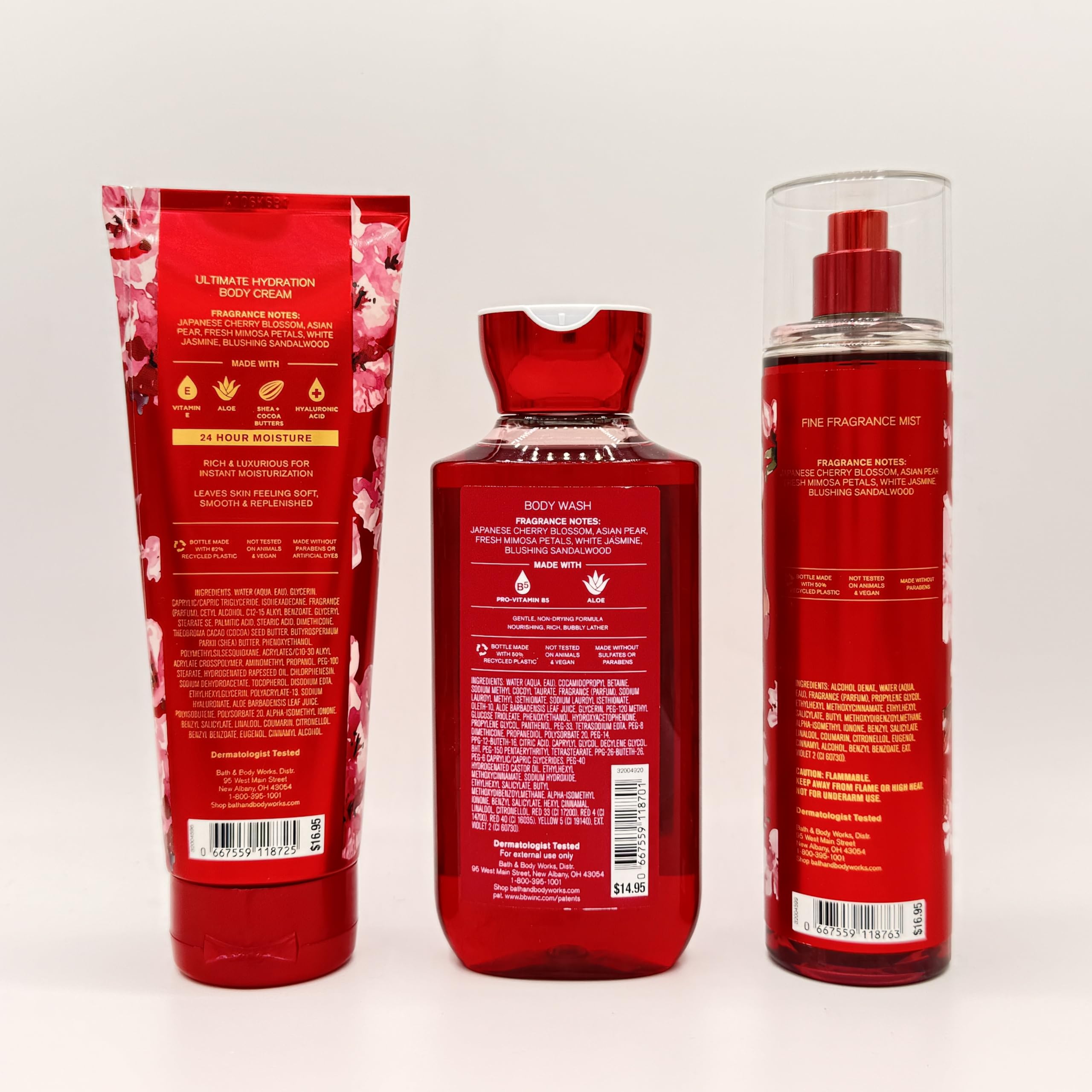 Japanese Cherry Blossom 3-Piece Bath & Body Gift Set - Moisturizing Body Cream, Hydrating Shower Gel & Refreshing Fragrance Mist | Perfect for Spa Day, Self-Care Routine & Romantic Gifts