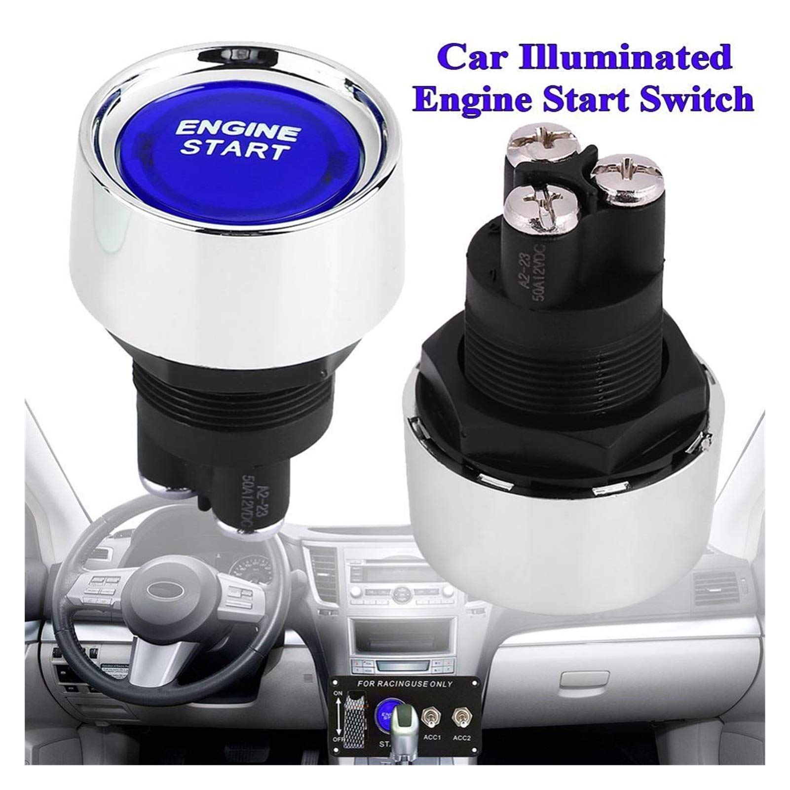 12V Pure Copper Car Engine Start Push Button Switch - Blue LED Illuminated Momentary Starter for Racing & Off-Road Vehicles | Perfect for Custom Car Builds, Hot Rods & Performance Upgrades