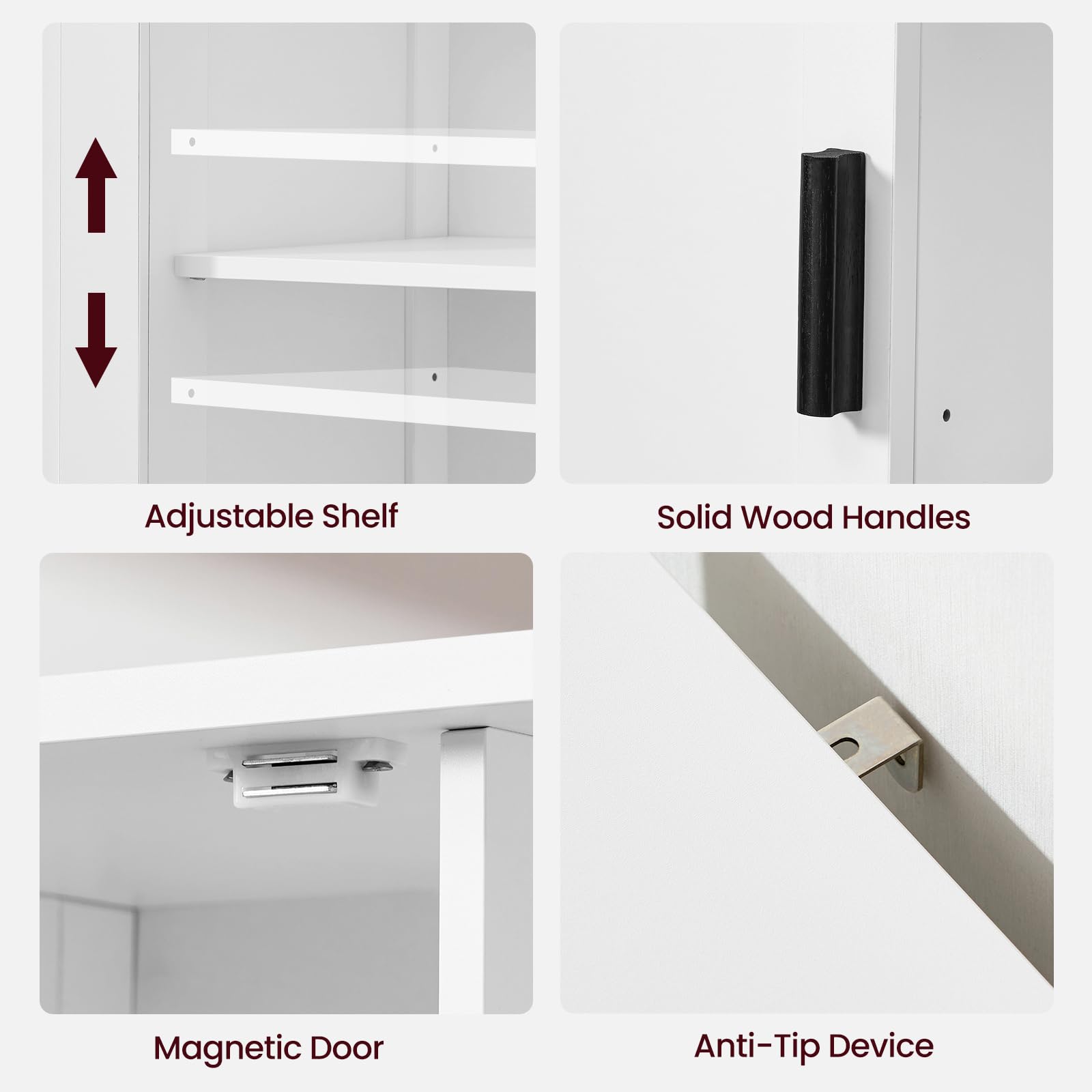 White Iwell 2-Door Storage Cabinet with 4 Adjustable Shelves - Modern Credenza Buffet Cabinet for Living Room, Bathroom, Entryway & Home Office - Perfect for Organizing Towels, Books & Home Decor