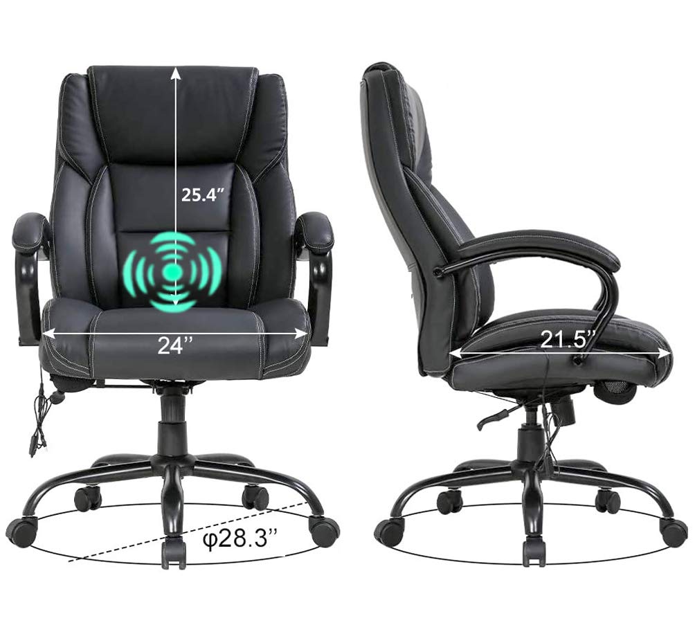 Big & Tall Executive Office Chair - Heavy Duty 500LBS Capacity PU Leather Ergonomic Desk Chair with Lumbar Support & Adjustable Armrests - High Back Swivel Rolling Task Chair for Home & Office Workspaces - Perfect for Long Hours of Computer Work & Professional Environments (Black)