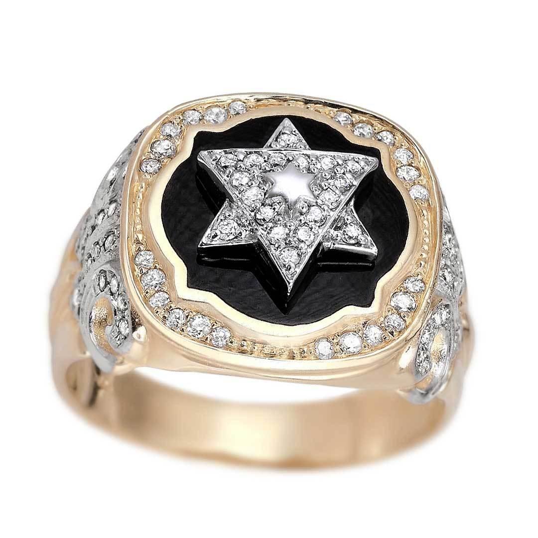 14K Gold Star of David Ring with 74 Diamonds & Black Enamel - Elegant Jewish Jewelry for Hanukkah, Bar Mitzvah & Special Occasions
