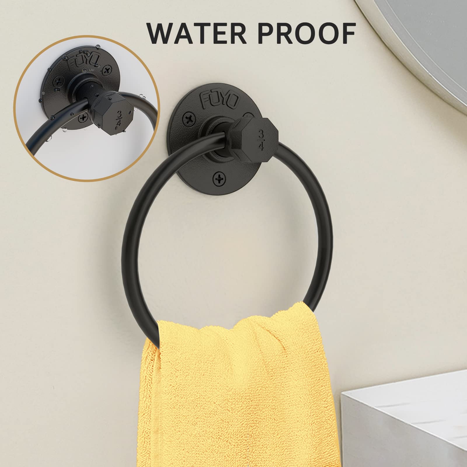 **Licperron Matte Black Industrial Towel Rings - Wall Mounted Hand Towel Holder for Bathroom, Kitchen & Laundry Room (1 Pack) - Durable & Stylish Bathroom Accessory**