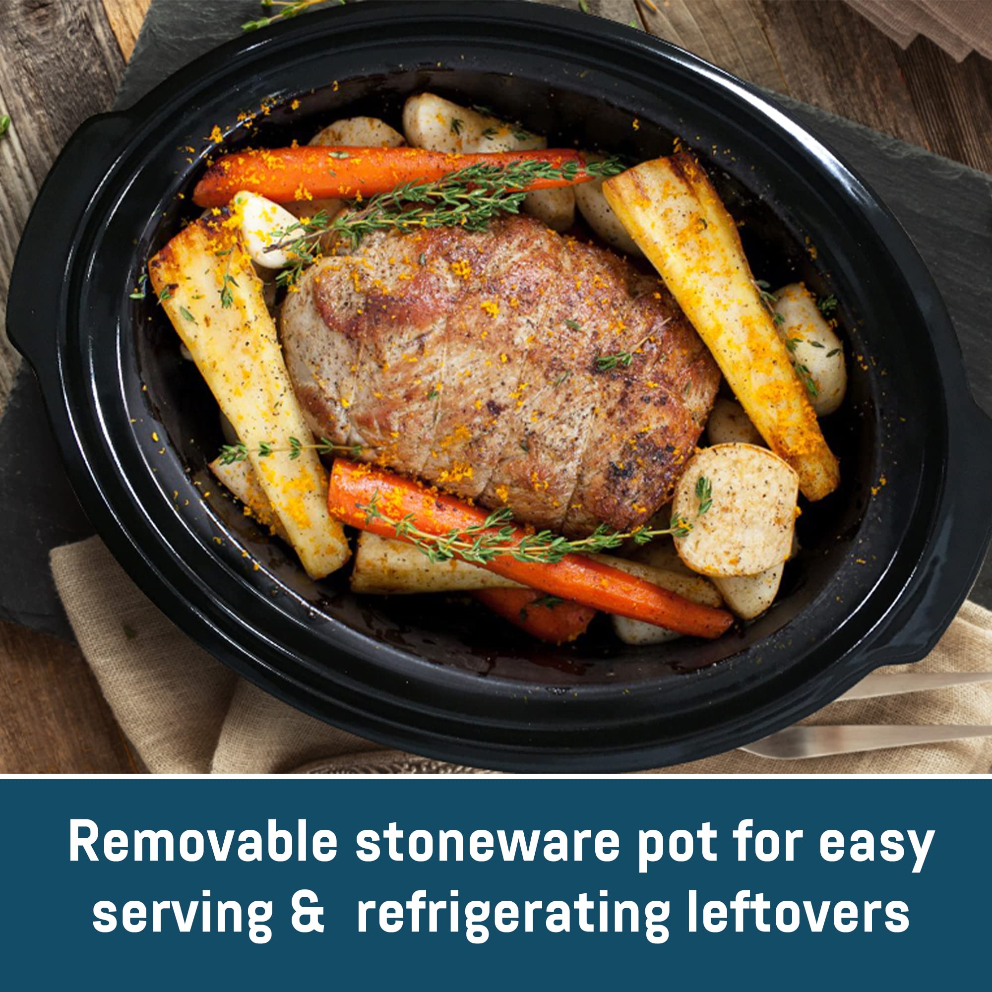Elite Gourmet MST-1234B 6-Quart Slow Cooker with Removable Stoneware Pot & Tempered Glass Lid - Dishwasher Safe, Cool-Touch Handles, Black - Perfect for Family Dinners, Potlucks & Meal Prep